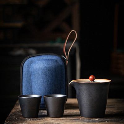 Japanese Coarse Ceramic Travel Tea Set