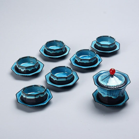 Pagoda Style Ceramic Tea Set with Porcelain Teapot