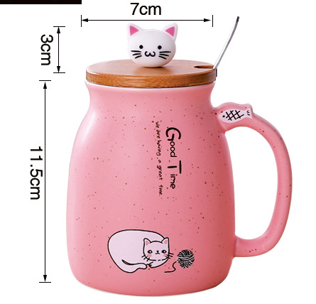 Cartoon Cat Coffee Mug with Lid and Spoon