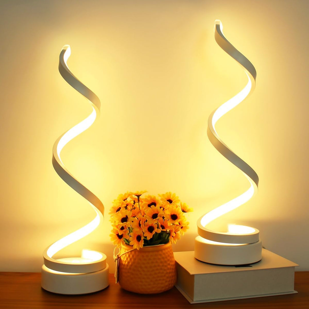 Modern Table Lamps Set of 2, Dimmable Spiral Table Lamps for Nightstand, 12W LED Desk Lamp 3 Color 10 Brightness Level Bedside Lamps Desk Light Office Lamp for Bedroom, Living Room (White)