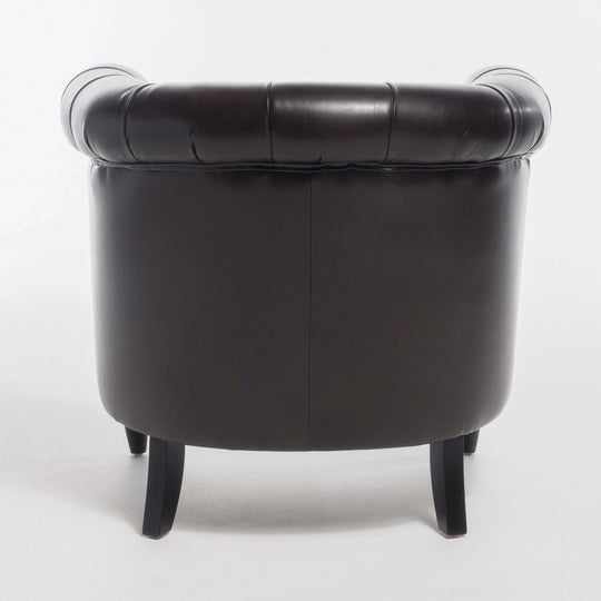 Justus Contemporary Tufted Club Chair, Brown Bonded Leather and Matte Black