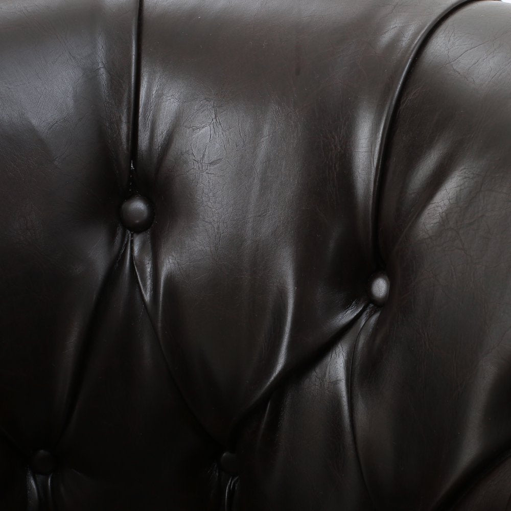 Justus Contemporary Tufted Club Chair, Brown Bonded Leather and Matte Black