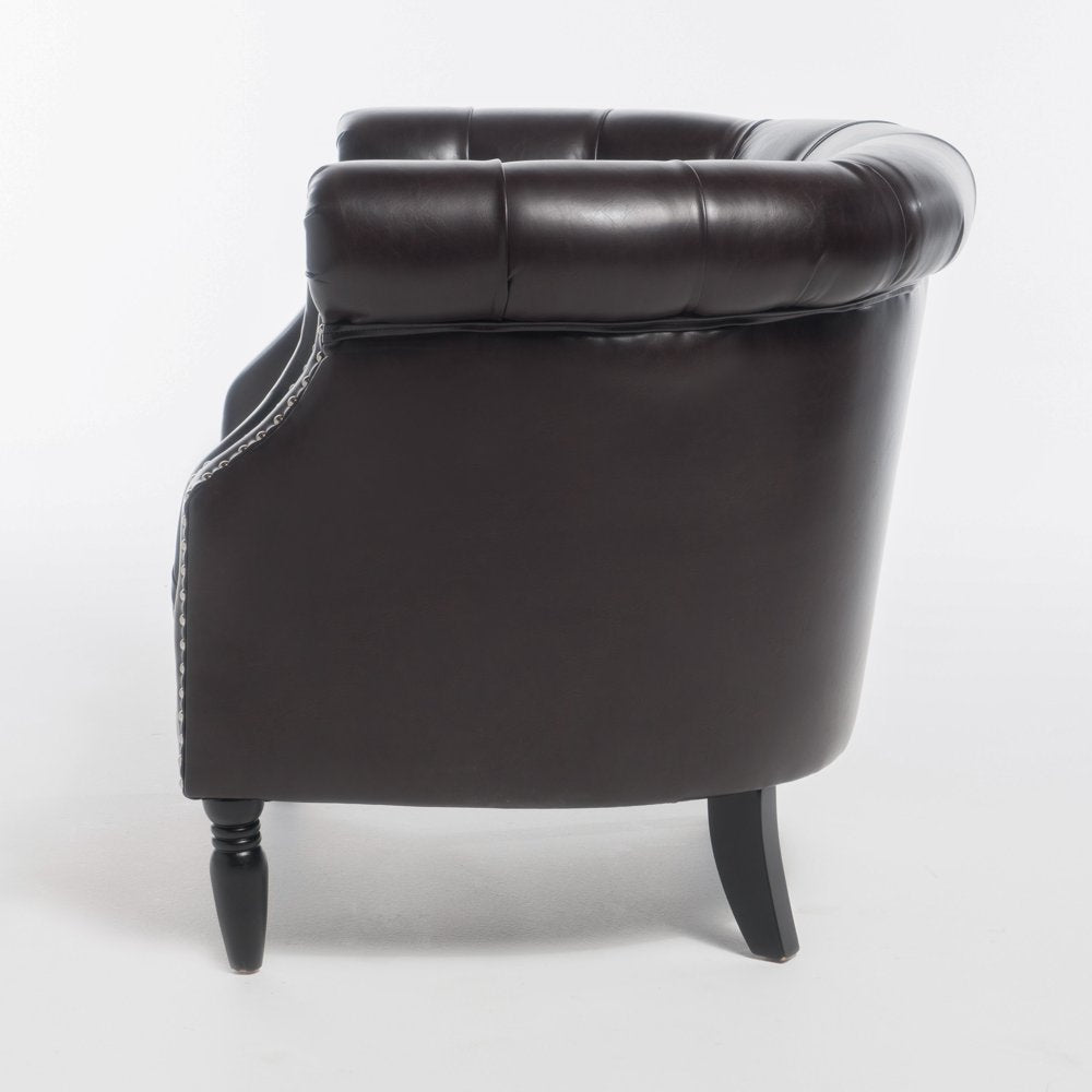 Justus Contemporary Tufted Club Chair, Brown Bonded Leather and Matte Black