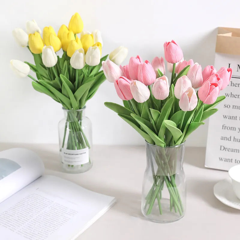 5/10Pcs Artificial Flowers Tulip Bouquet PE Fake Flowers Wedding Garden Decoration Outdoor Home Garden Bouquet Vase Decor Plants